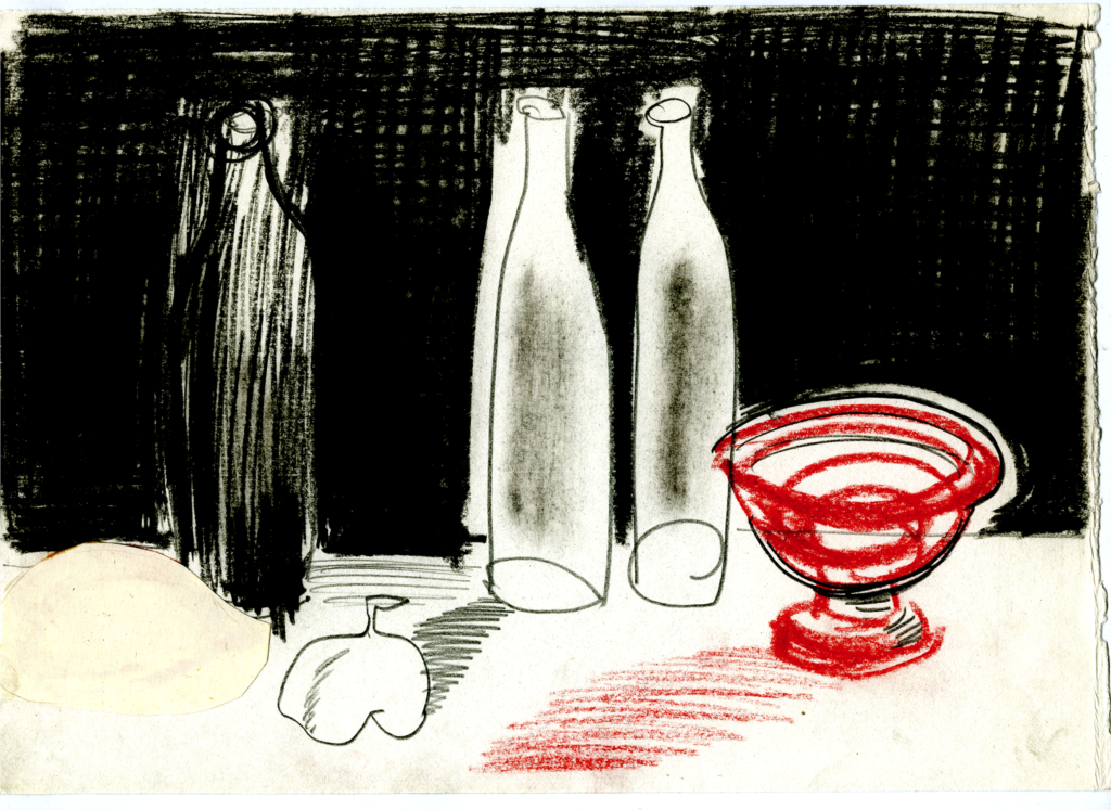 Марга Силкина. "Натюрморт с бутылками и рюмкой для акварели". 1980-е гг.